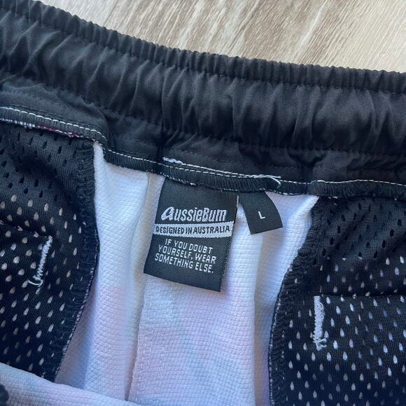 AussieBum Swim Shorts Size L Floral Hibiscus Print White Pink Black Drawstring - Picture 4 of 9